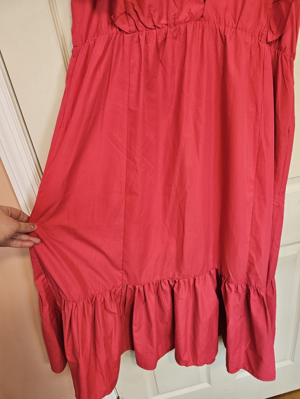 Abercrombie & Fitch Flutter Sleeve Tiered Pinky Red Midi Dress - Picture 5 of 9